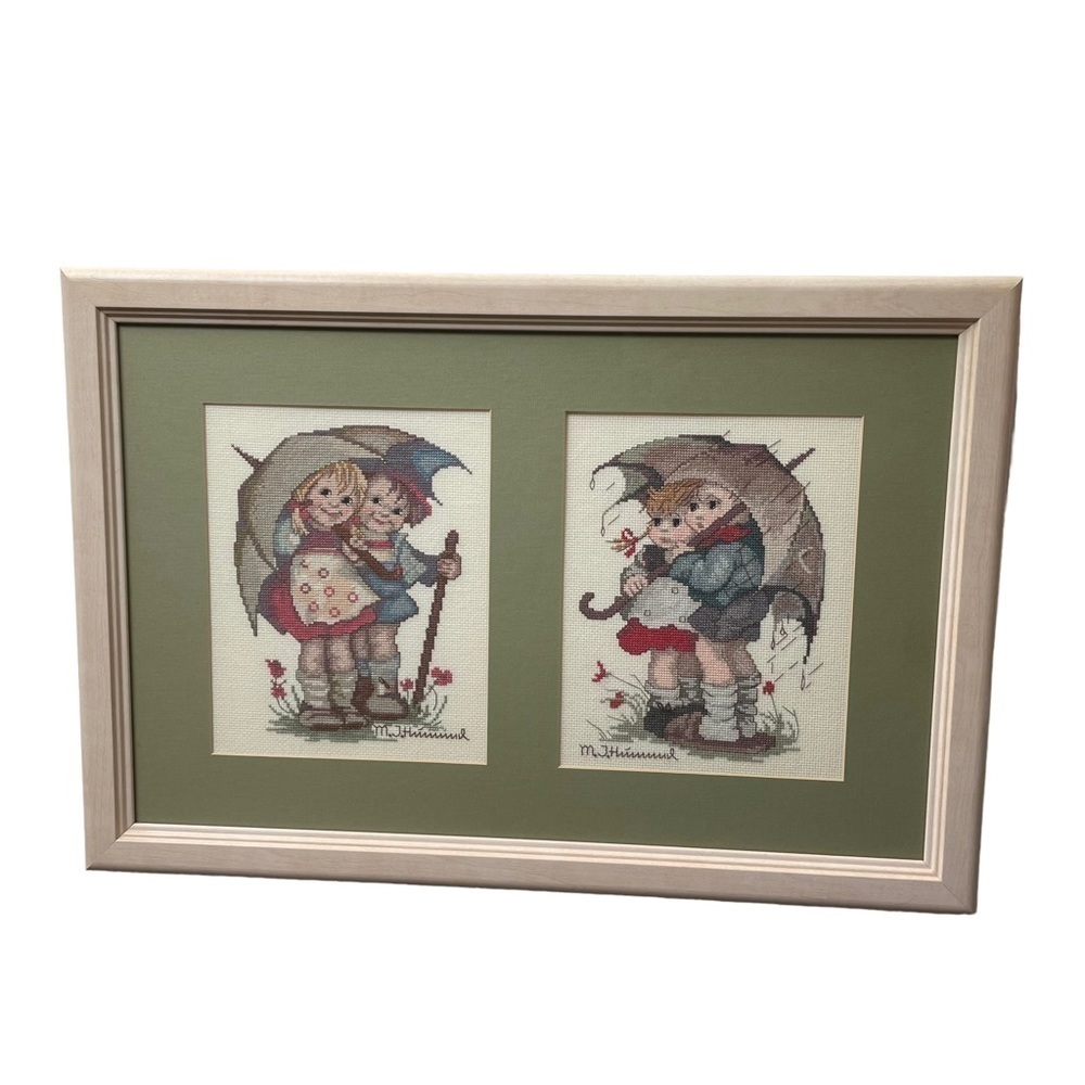 M.I. Hummel Cross Stitch Needle Point Framed Art Rare Vintage Wall Hanging Decor